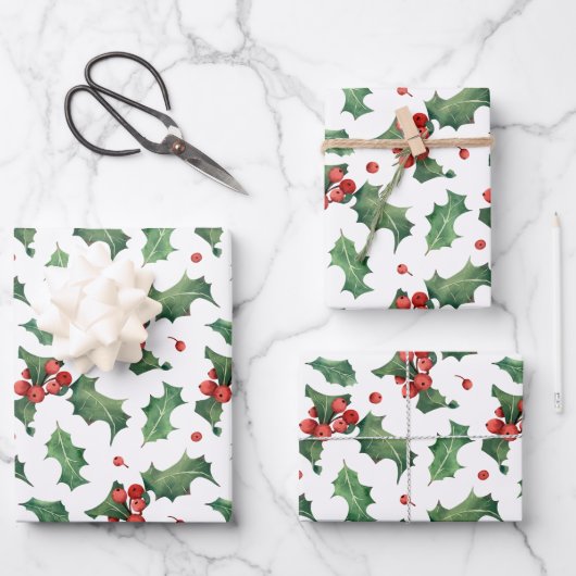 Festive Holly Berry kerst Inpakpapier Vel (Voorkant)