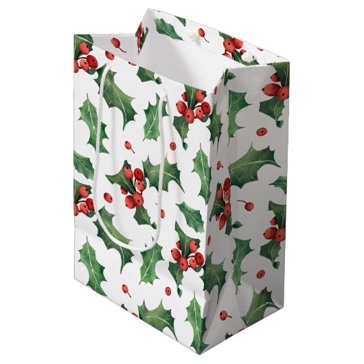 Festive Holly Berry kerst Medium Cadeauzakje (Voorkant Gekanteld)