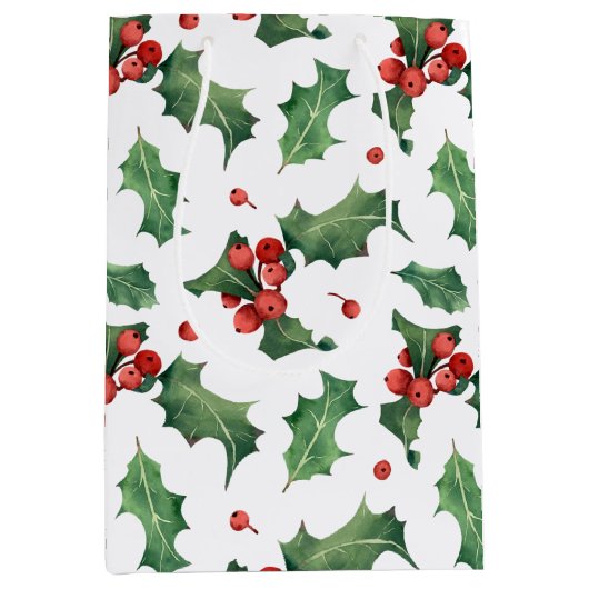 Festive Holly Berry kerst Medium Cadeauzakje (Voorkant)