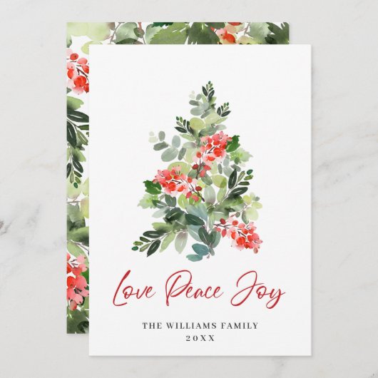 Festive Holly Berry-kerstboomgroet Feestdagenkaart (Voorkant / Achterkant)