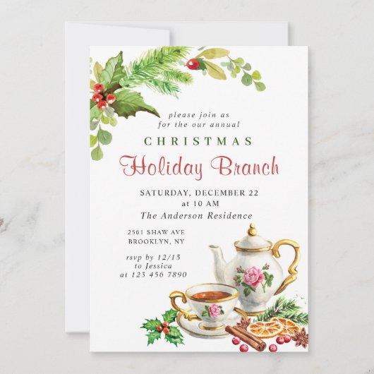 Festive Holly Berry Kerstfeestdag Branch Kaart (Voorkant)