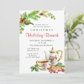 Festive Holly Berry Kerstfeestdag Branch Kaart (Staand voorkant)