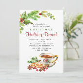 Festive Holly Berry Kerstfeestdag Branch Kaart (Staand voorkant)