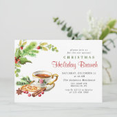 Festive Holly Berry Kerstfeestdag Branch Kaart (Staand voorkant)