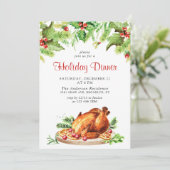 Festive Holly Berry Kerstfeestdag diner Kaart (Staand voorkant)