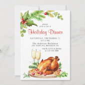 Festive Holly Berry Kerstfeestdag diner Kaart (Voorkant)