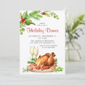 Festive Holly Berry Kerstfeestdag diner Kaart (Staand voorkant)