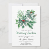 Festive Holly Berry Kerstfeestdag Luncheon Kaart (Voorkant)