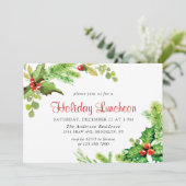 Festive Holly Berry Kerstfeestdag Luncheon Kaart (Staand voorkant)