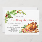 Festive Holly Berry Kerstfeestdag Luncheon Kaart (Voorkant)