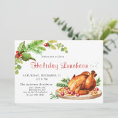 Festive Holly Berry Kerstfeestdag Luncheon Kaart (Staand voorkant)