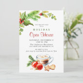 Festive Holly Berry Kerstfeestdag Open House Kaart (Staand voorkant)