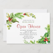 Festive Holly Berry Kerstfeestdag Open House Kaart (Voorkant)