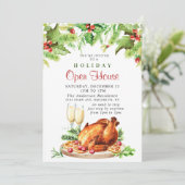 Festive Holly Berry Kerstfeestdag Open House Kaart (Staand voorkant)