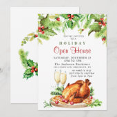 Festive Holly Berry Kerstfeestdag Open House Kaart (Voorkant / Achterkant)