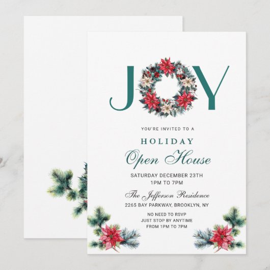 Festive Holly Berry Kerstfeestdag Open House Kaart (Voorkant / Achterkant)