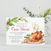 Festive Holly Berry Kerstfeestdag Open House Kaart (Staand voorkant)