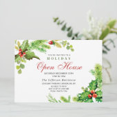 Festive Holly Berry Kerstfeestdag Open House Kaart (Staand voorkant)