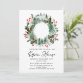 Festive Holly Berry Kerstfeestdag Open House Kaart (Staand voorkant)