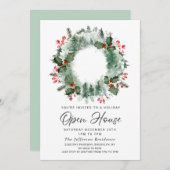 Festive Holly Berry Kerstfeestdag Open House Kaart (Voorkant / Achterkant)