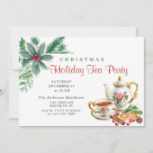 Festive Holly Berry Kerstfeestdag Tea Kaart (Voorkant)