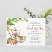 Festive Holly Berry Kerstfeestdag Tea Kaart (Staand voorkant)