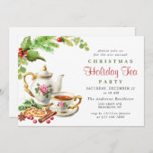 Festive Holly Berry Kerstfeestdag Tea Kaart (Voorkant / Achterkant)