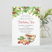 Festive Holly Berry Kerstfeestdag Tea Kaart (Staand voorkant)