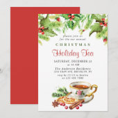 Festive Holly Berry Kerstfeestdag Tea Kaart (Voorkant / Achterkant)