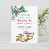 Festive Holly Berry Kerstfeestdag Tea Kaart (Staand voorkant)