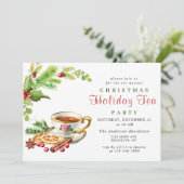 Festive Holly Berry Kerstfeestdag Tea Kaart (Staand voorkant)