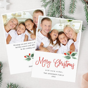 Festive Holly Berry-kerstgroet 2 PHOTO Feestdagenkaart