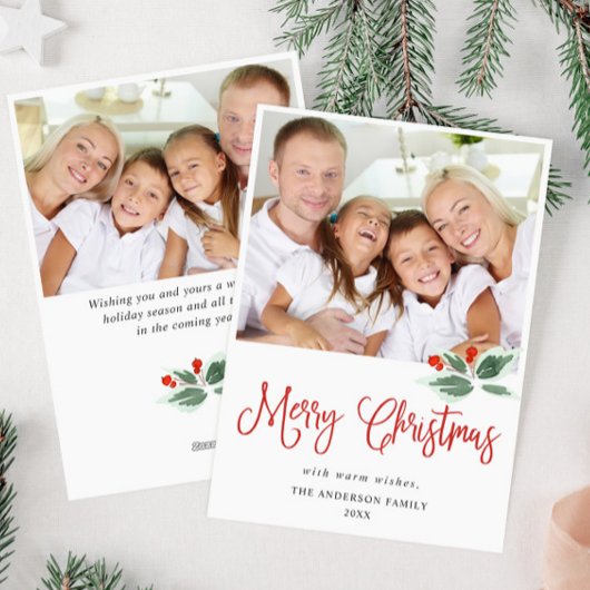Festive Holly Berry-kerstgroet 2 PHOTO Feestdagenkaart