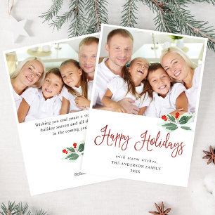 Festive Holly Berry-kerstgroet 2 PHOTO Feestdagenkaart