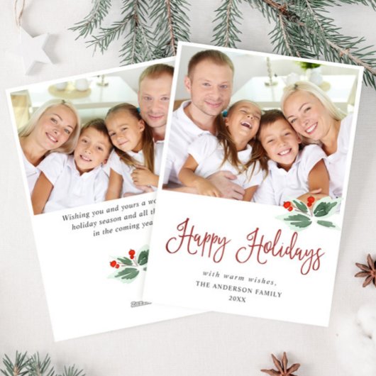 Festive Holly Berry-kerstgroet 2 PHOTO Feestdagenkaart