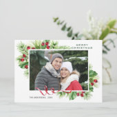 Festive Holly Berry-kerstgroet Foto Feestdagenkaart (Staand voorkant)