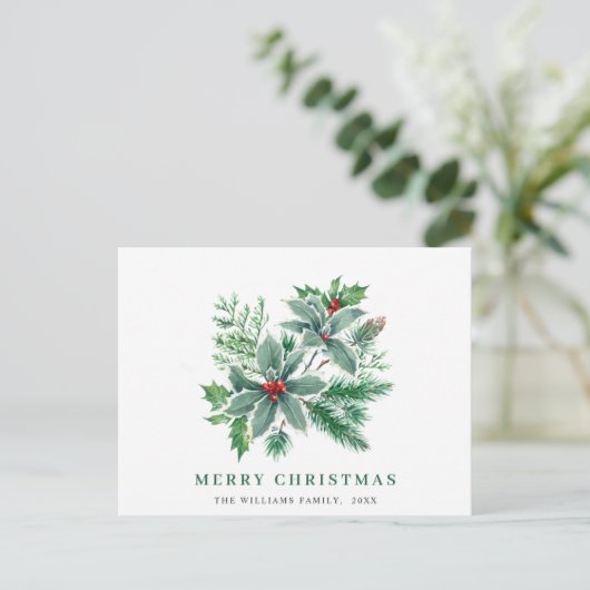 Festive Holly Berry kerstgroet Holiday Briefkaart (Staand voorkant)