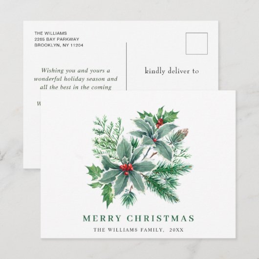 Festive Holly Berry kerstgroet Holiday Briefkaart (Voorkant / Achterkant)