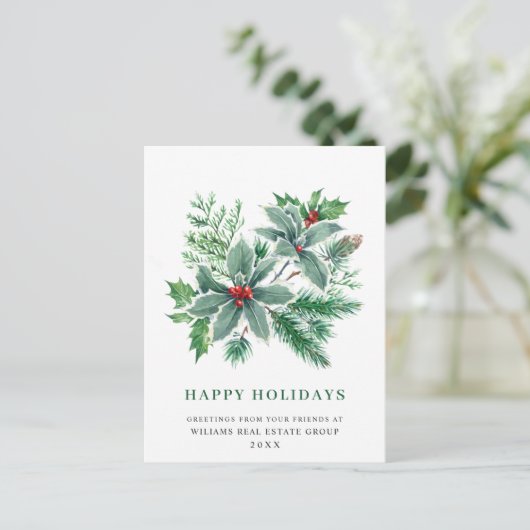 Festive Holly Berry kerstgroet Holiday Briefkaart (Staand voorkant)
