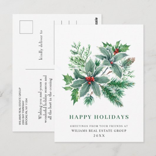 Festive Holly Berry kerstgroet Holiday Briefkaart (Voorkant / Achterkant)