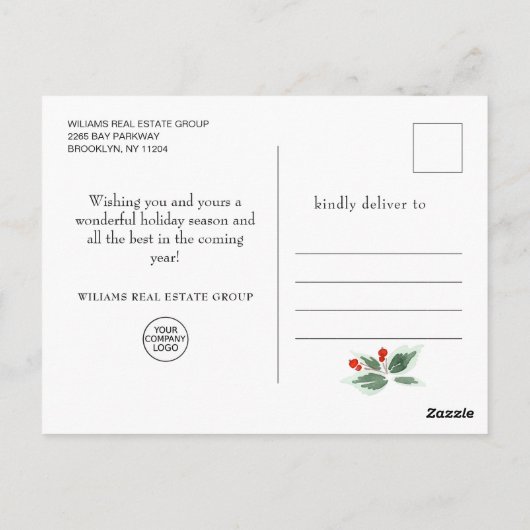 Festive Holly Berry kerstgroet Holiday Briefkaart (Achterkant)