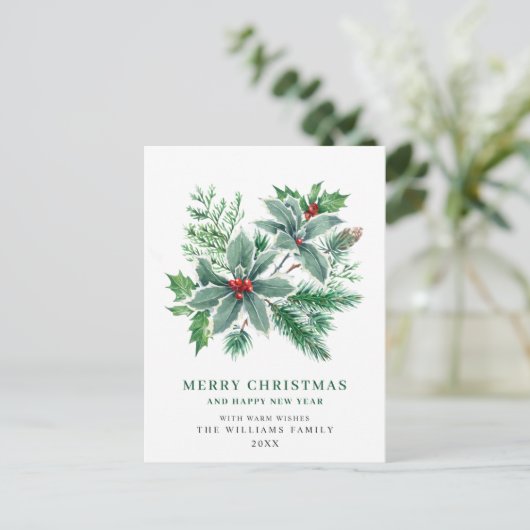 Festive Holly Berry kerstgroet Holiday Briefkaart (Staand voorkant)