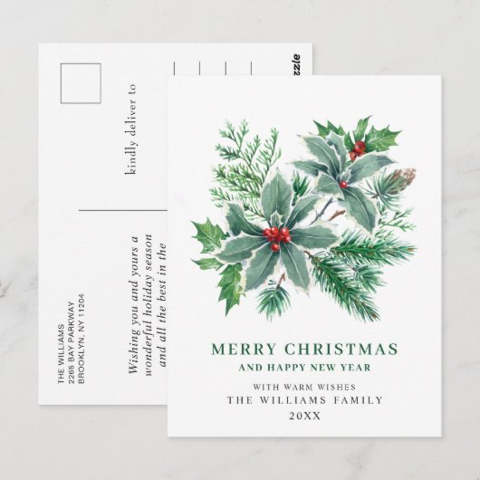 Festive Holly Berry kerstgroet Holiday Briefkaart (Voorkant / Achterkant)