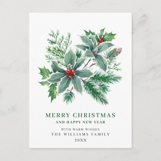 Festive Holly Berry kerstgroet Holiday Briefkaart (Voorkant)