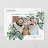 Festive Holly Berry kerstgroet Holiday Briefkaart (Voorkant / Achterkant)