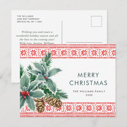 Festive Holly Berry kerstgroet Holiday Briefkaart (Voorkant / Achterkant)