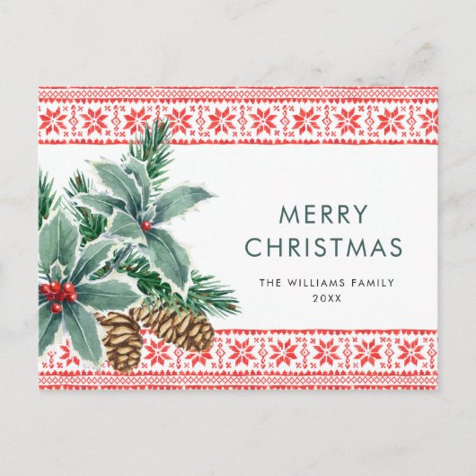Festive Holly Berry kerstgroet Holiday Briefkaart (Voorkant)