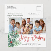 Festive Holly Berry Kerstmis 3 Foto Holiday Briefkaart (Voorkant / Achterkant)