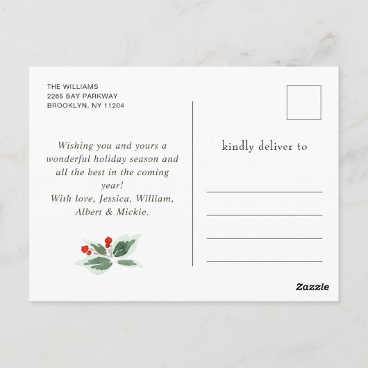 Festive Holly Berry Kerstmis 3 Foto Holiday Briefkaart (Achterkant)