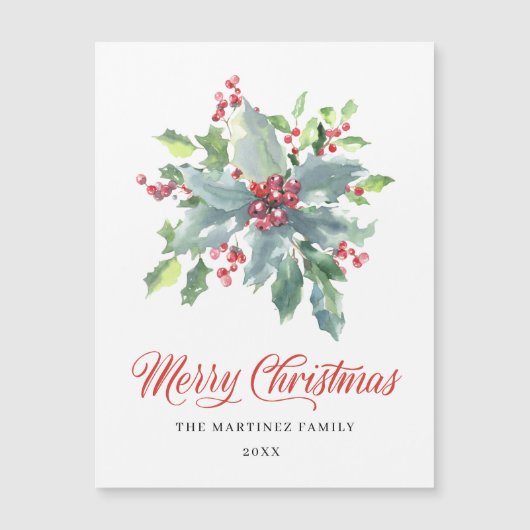 Festive Holly Berry Kerstmis Magnetic Kaart (Voorkant)